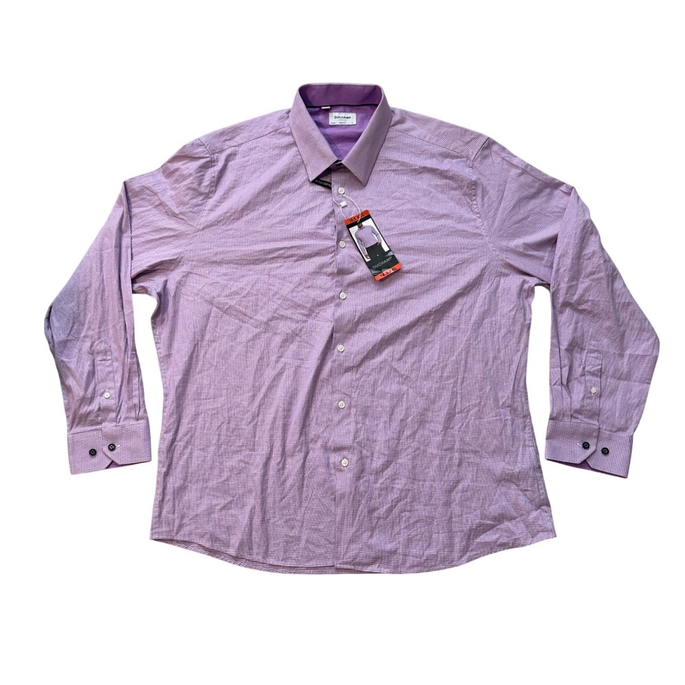New Duchamp London Dress Shirt Men 18.5 XXL Long‎ Sleeve Purple Stretch Slim Fit